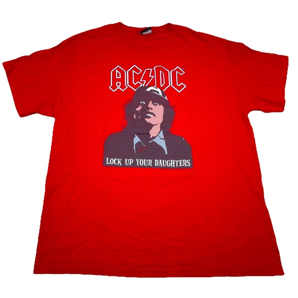 Vintage ACDC Shirt Men Large Red Tee Lock Up Daughters 2005 Y2K Angus Young‎